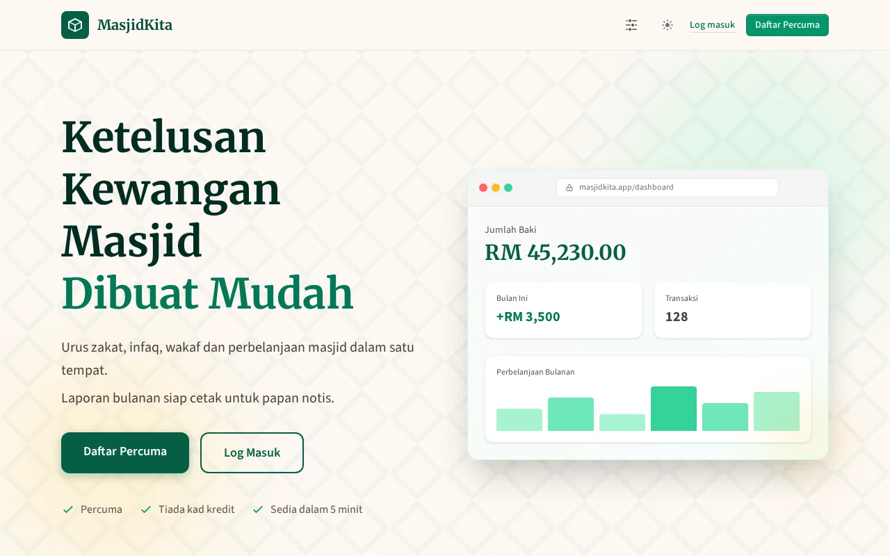 Screenshot of the MasjidKita website